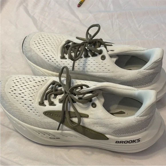 Brooks White and Olive Athletic Sneakers - Picture 1 of 2
